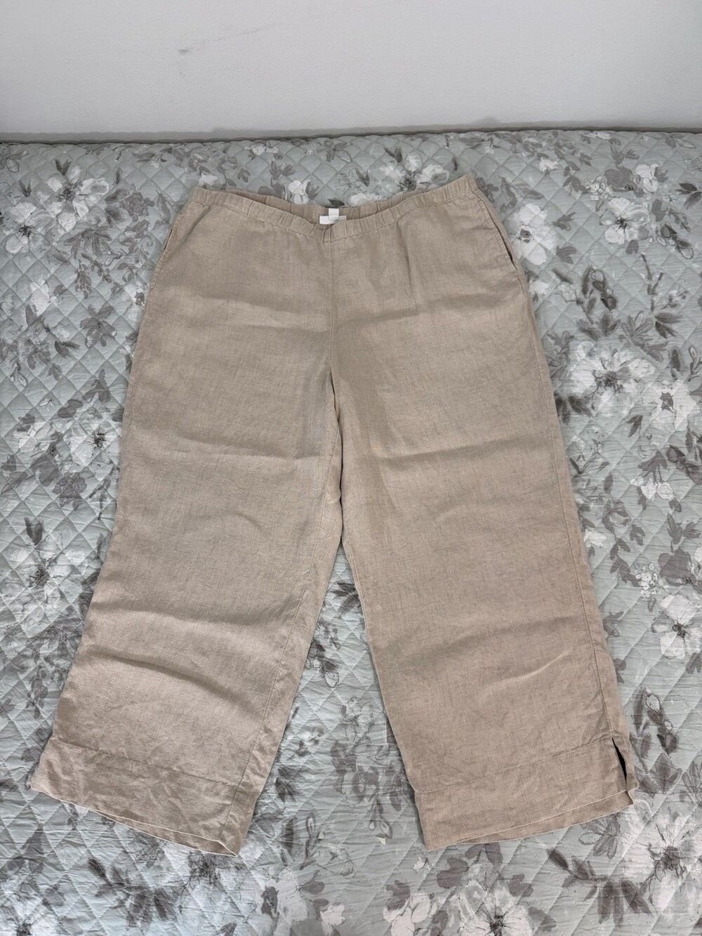 J Jill Love Linen Pants XL 100% Linen Beige Pull On Wide Leg Cropped